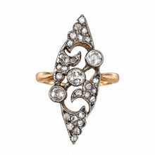 Load image into Gallery viewer, Belle Époque Diamond Navette Ring in 18k Gold and Platinum, circa 1900