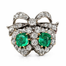 Load image into Gallery viewer, Late Victorian Double Heart Emerald & Diamond Ring