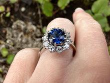 Load image into Gallery viewer, -Reserved- Sapphire and Diamond Halo Ring in 18K White Gold