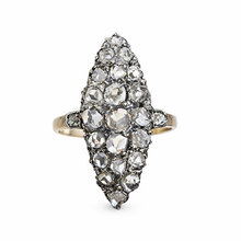 Load image into Gallery viewer, Antique French Rose Cut Diamond Navette Ring in 18K Gold & Silver