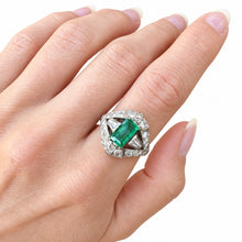 Load image into Gallery viewer, Art Deco Emerald and Diamond Ring in 18K White Gold