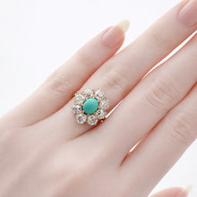 Load image into Gallery viewer, Antique Turquoise & Diamond Cluster Ring in 18kt Gold c.1890
