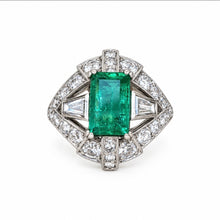 Load image into Gallery viewer, Art Deco Emerald and Diamond Ring in 18K White Gold