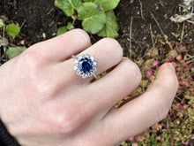 Load image into Gallery viewer, -Reserved- Sapphire and Diamond Halo Ring in 18K White Gold