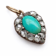 Load image into Gallery viewer, Antique Heart Pendant with Turquoise & Rose-Cut Diamonds