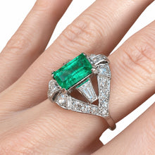 Load image into Gallery viewer, Art Deco Emerald and Diamond Ring in 18K White Gold