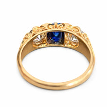 Load image into Gallery viewer, Exquisite GRS-Certified Unheated Sapphire & Diamond Trilogy Ring - Victorian Era - 18kt Gold