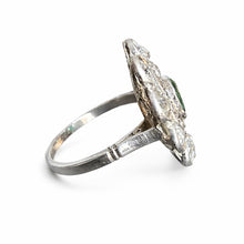Load image into Gallery viewer, Edwardian Platinum Ring - 1.10ct Colombian Emerald & Old Cut Diamonds in an Intricate Filigree Setting