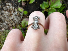 Load image into Gallery viewer, Antique Diamond Bow Ring in 14K Yellow Gold and Silver