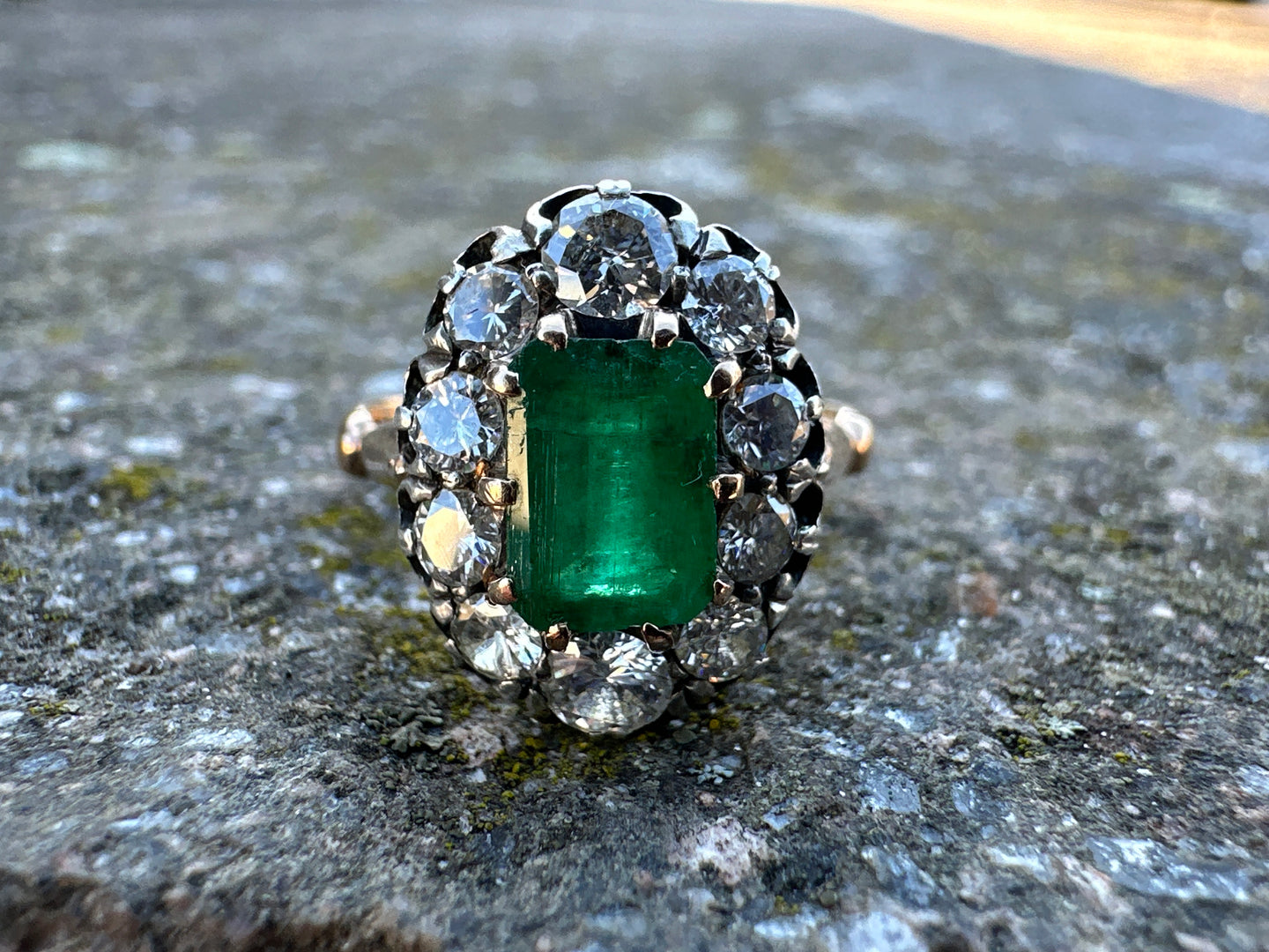 -RESERVED- VINTAGE EMERALD AND DIAMOND CLUSTER RING