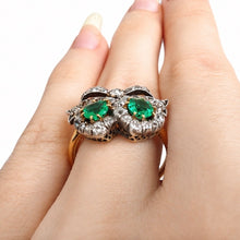 Load image into Gallery viewer, Late Victorian Double Heart Emerald & Diamond Ring