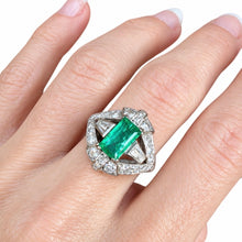 Load image into Gallery viewer, Art Deco Emerald and Diamond Ring in 18K White Gold