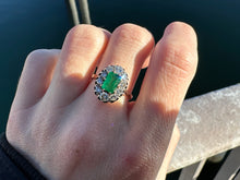Load image into Gallery viewer, -RESERVED- VINTAGE EMERALD AND DIAMOND CLUSTER RING
