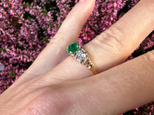 Load image into Gallery viewer, Vintage Emerald & Diamond Trilogy Ring in 14kt Yellow Gold