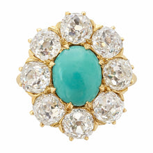 Load image into Gallery viewer, Antique Turquoise & Diamond Cluster Ring in 18kt Gold c.1890