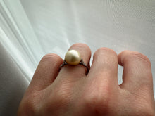 Load image into Gallery viewer, Art Deco 18K White Gold Saltwater Cultured Pearl & Diamond Ring