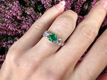 Load image into Gallery viewer, Vintage Emerald & Diamond Trilogy Ring in 14kt Yellow Gold