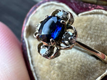Load image into Gallery viewer, FLORAL SAPPHIRE AND DIAMOND CLUSTER RING IN 14KT GOLD
