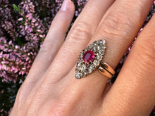 Load image into Gallery viewer, Victorian Burmese Ruby & Diamond Navette Cluster Ring