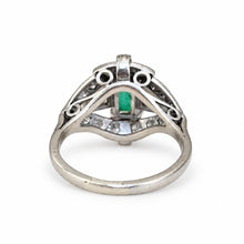 Load image into Gallery viewer, Art Deco Emerald and Diamond Ring in 18K White Gold