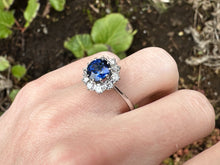 Load image into Gallery viewer, -Reserved- Sapphire and Diamond Halo Ring in 18K White Gold