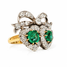 Load image into Gallery viewer, Late Victorian Double Heart Emerald & Diamond Ring