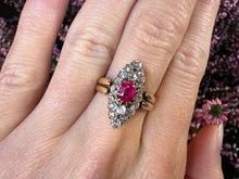 Load image into Gallery viewer, Victorian Burmese Ruby & Diamond Navette Cluster Ring