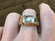 Load image into Gallery viewer, Vintage Aquamarine & Diamond Ring in 18k Yellow Gold