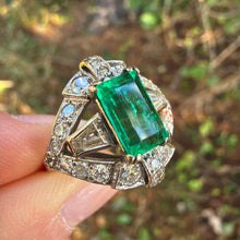 Load image into Gallery viewer, Art Deco Emerald and Diamond Ring in 18K White Gold