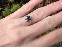Load image into Gallery viewer, FLORAL SAPPHIRE AND DIAMOND CLUSTER RING IN 14KT GOLD
