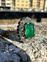 Load image into Gallery viewer, -RESERVED- VINTAGE EMERALD AND DIAMOND CLUSTER RING
