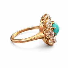 Load image into Gallery viewer, Antique Turquoise & Diamond Cluster Ring in 18kt Gold c.1890