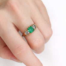 Load image into Gallery viewer, Antique Victorian Emerald & Diamond Trilogy Ring in 18K Yellow Gold