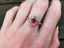 Load image into Gallery viewer, Antique Garnet & Old Mine Cut Diamond Cluster Ring – Platinum on 18kt Gold