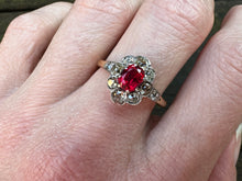 Load image into Gallery viewer, Antique Garnet & Old Mine Cut Diamond Cluster Ring – Platinum on 18kt Gold