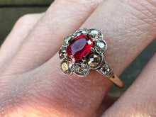 Load image into Gallery viewer, Antique Garnet & Old Mine Cut Diamond Cluster Ring – Platinum on 18kt Gold