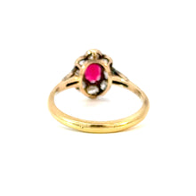 Load image into Gallery viewer, Antique Garnet & Old Mine Cut Diamond Cluster Ring – Platinum on 18kt Gold