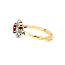 Load image into Gallery viewer, Antique Garnet & Old Mine Cut Diamond Cluster Ring – Platinum on 18kt Gold