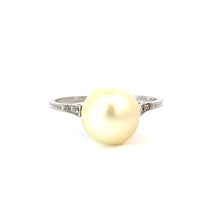 Load image into Gallery viewer, Art Deco 18K White Gold Saltwater Cultured Pearl & Diamond Ring