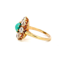 Load image into Gallery viewer, Antique Turquoise & Diamond Cluster Ring in 18kt Gold c.1890