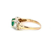 Load image into Gallery viewer, Vintage Emerald & Diamond Trilogy Ring in 14kt Yellow Gold