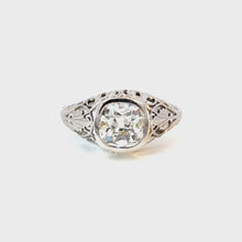 Load and play video in Gallery viewer, -Reserved- 1.50ct Old Cushion Cut Diamond Ring – Bold Bezel in 18kt White Gold