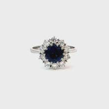 Load and play video in Gallery viewer, -Reserved- Sapphire and Diamond Halo Ring in 18K White Gold