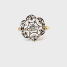 Load and play video in Gallery viewer, Delicate Art Nouveau Filigree Diamond Ring in 18K Yellow Gold
