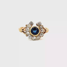 Load and play video in Gallery viewer, Late Victorian Sapphire & Diamond Horseshoe Ring in 18k Gold