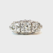 Load and play video in Gallery viewer, -Reserved- Exquisite Edwardian 5.61ctw Diamond Trilogy Ring - Platinum Heirloom
