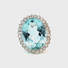 Load and play video in Gallery viewer, Impressive Aquamarine and Diamond Ring in 18K White Gold