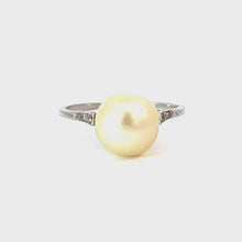 Load and play video in Gallery viewer, Art Deco 18K White Gold Saltwater Cultured Pearl & Diamond Ring