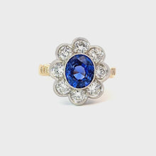 Load and play video in Gallery viewer, GIA Certified 4.51ctw Unheated Ceylon Sapphire & Diamond Cluster Ring