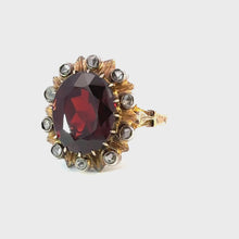 Load and play video in Gallery viewer, Italian 1930s Garnet & Rose-Cut Diamond Margherita Ring in 18k Gold